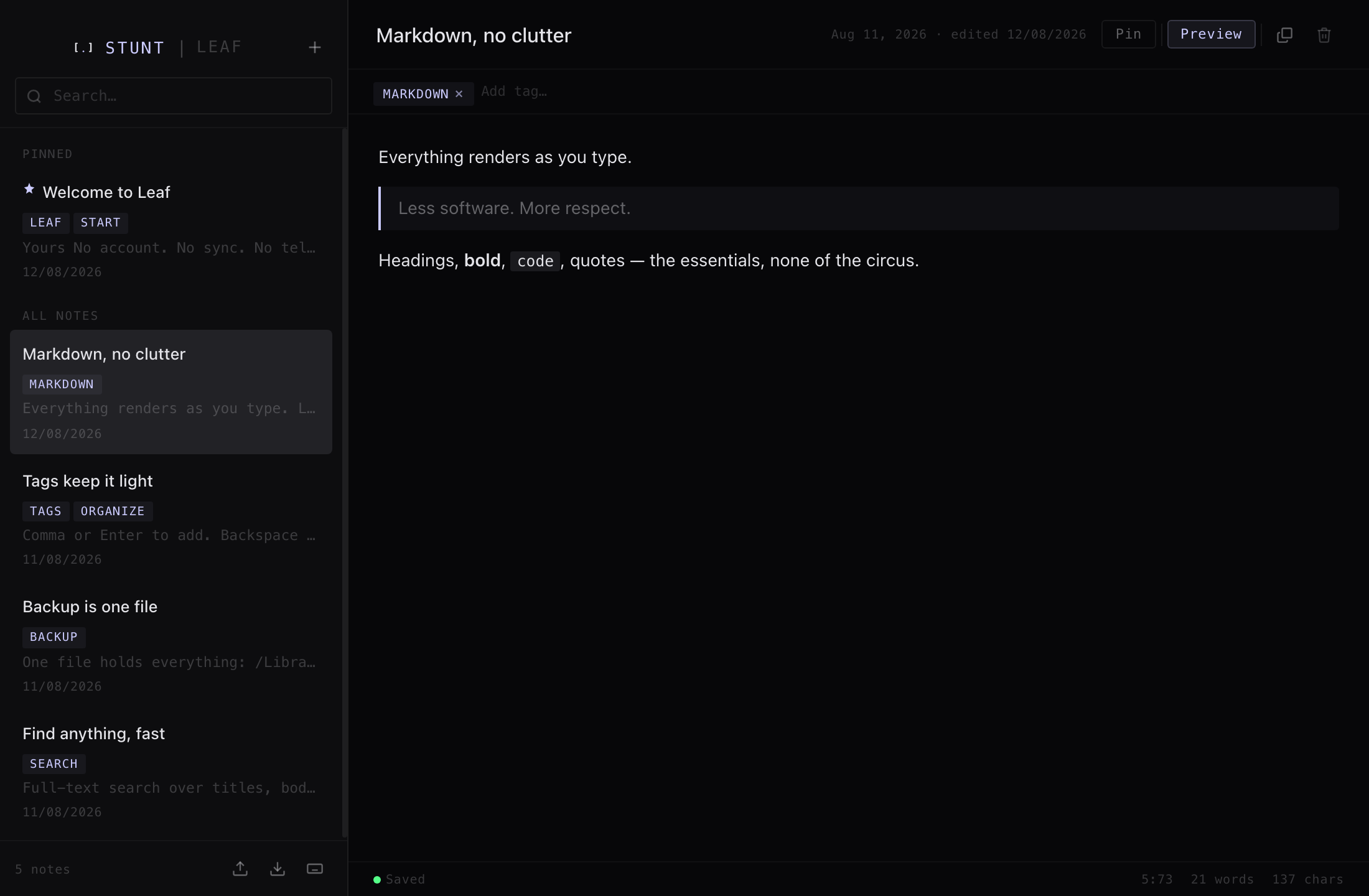 Markdown preview in STUNT Leaf